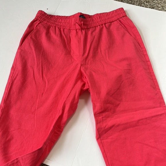 J Crew Cropped Pants Draw String Linen Bright Neon Pink size 8 - Picture 10 of 11